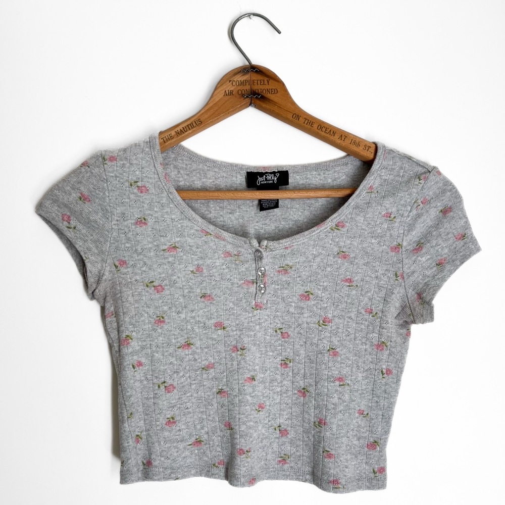 Grey Floral Cropped Baby Tee